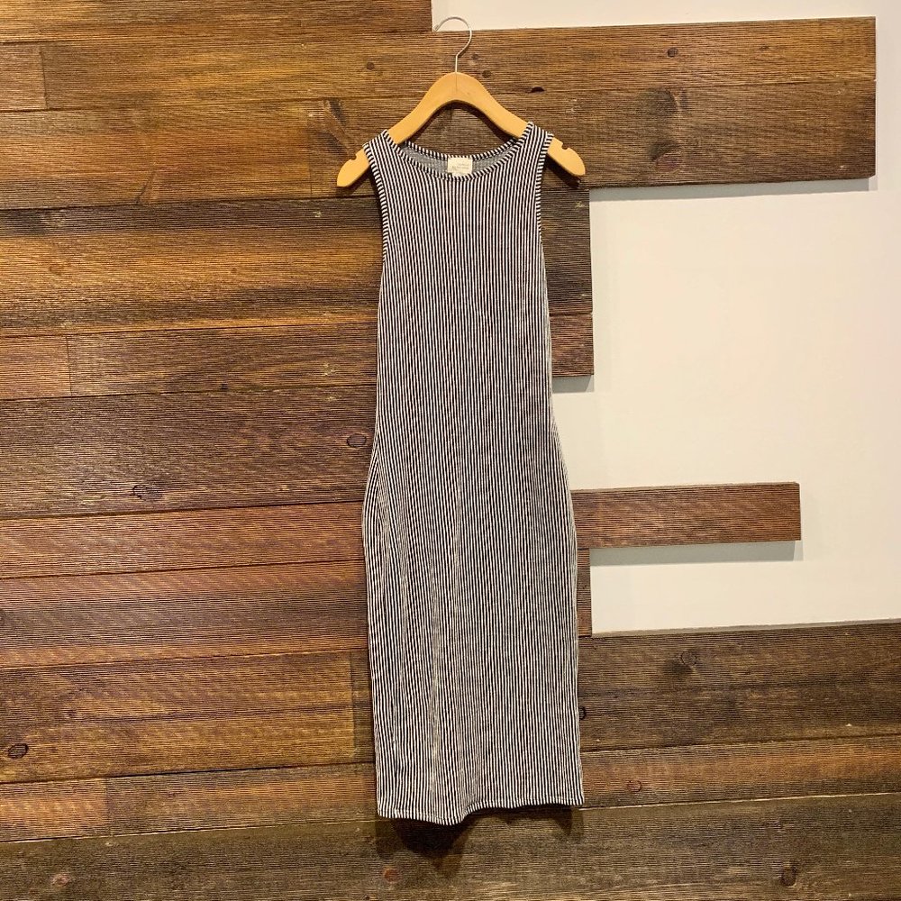 Vertical Striped Black and White Midi Dress